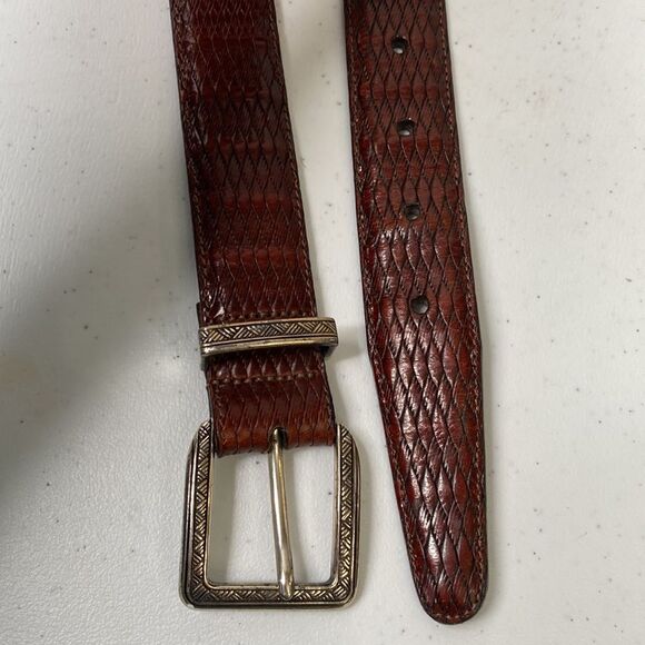 Brighton Vintage Brown Woven Weave Leather Belt Silver Tone Buckle 1996 Office main image 11